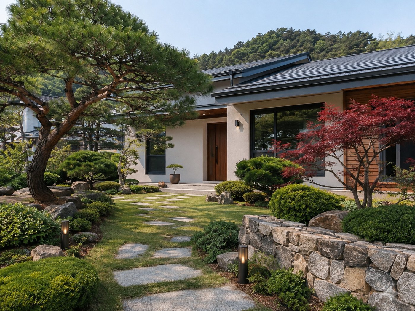전원주택 현관 조경 예시 (컨셉 이미지)