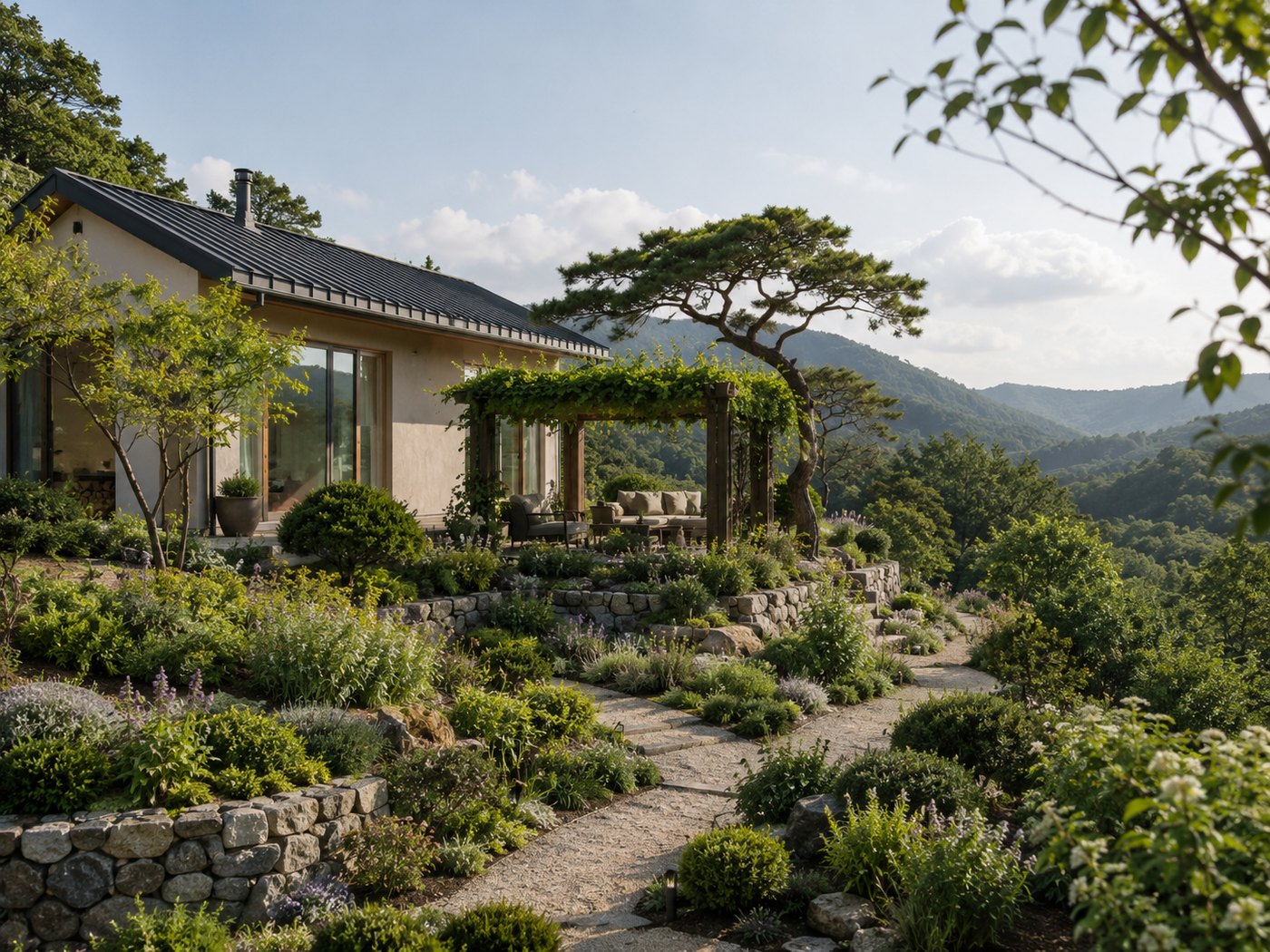 전원주택 경사지 정원 예시 (컨셉 이미지)